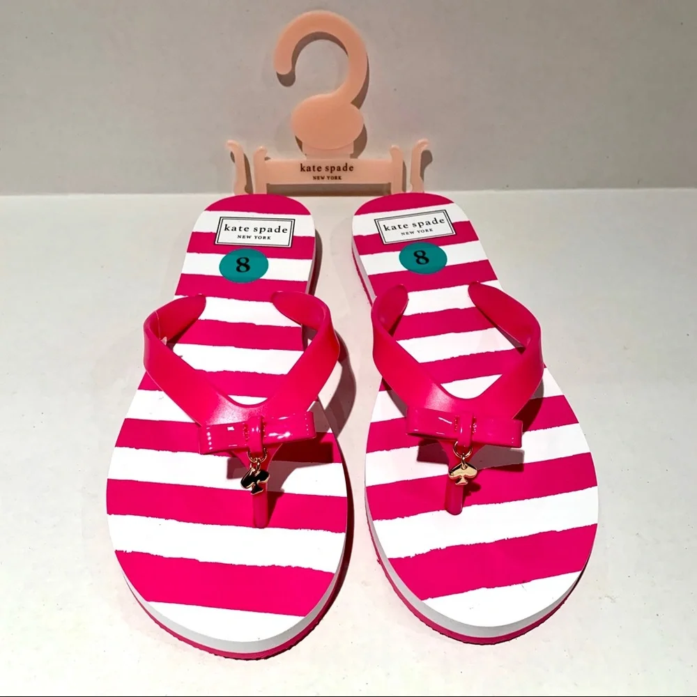 Kate Spade Flip Flops Pink and White Stripes